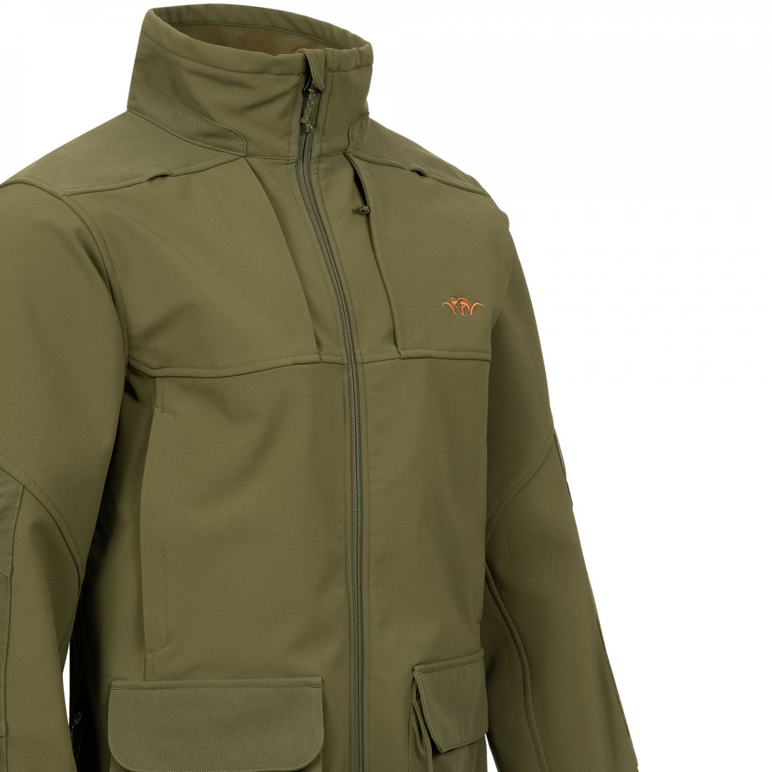 BLASER Tackle Softshell Jacke Herren in dunkel oliv Detailaufnahme