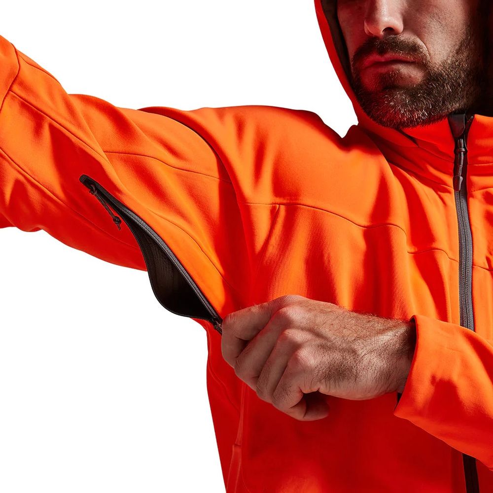 SITKA Jetstream Jacke in Blaze Orange Unterarm-Reißverschluss